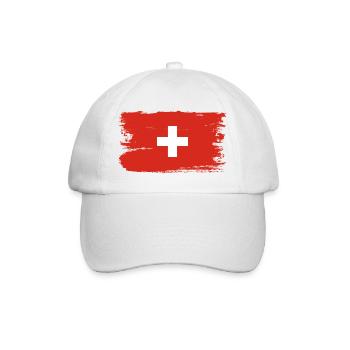 Schweizerische Flagge Pinselstrichkreuz - Baseballkappe - Weiß/Weiß - Vorne