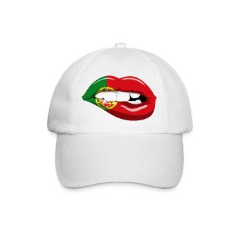 Portugal Flagge Lippen Mund Lissabon Portugiesin - Baseballkappe - Weiß/Weiß - Vorne