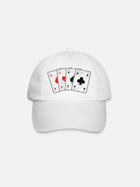 Karo- Herz- Pik- Kreuz-As Kartenspiel Poker Profi - Baseballkappe - Weiß/Weiß