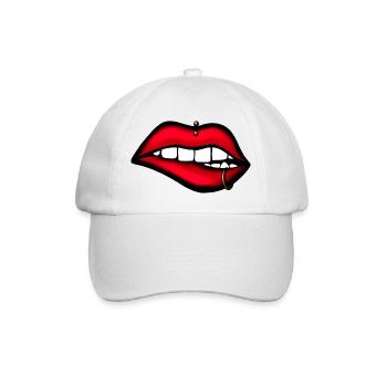 Lippen mit Piercing – Ästhetisches Design - Baseballkappe - Weiß/Weiß - Vorne