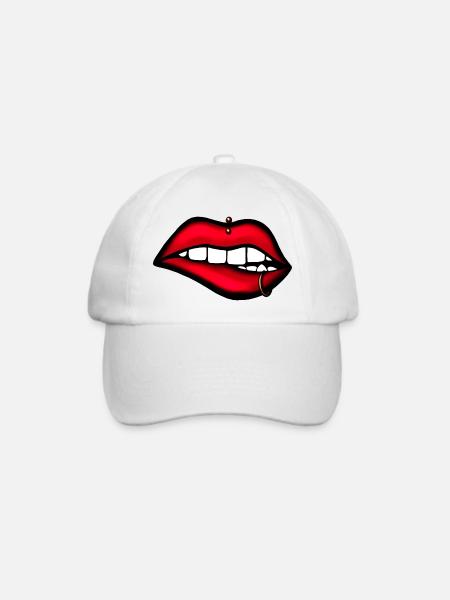 Lippen mit Piercing – Ästhetisches Design - Baseballkappe - Weiß/Weiß
