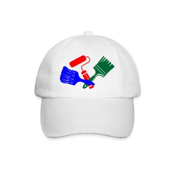 Pinsel und Farbroller in blau rotgrünem Logo - Baseballkappe - Weiß/Weiß - Vorne