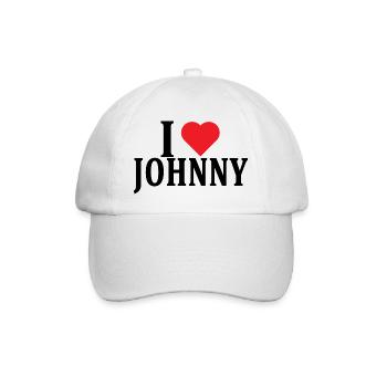 Name T-Shirt I love Johnny T-Shirt Geschenkidee - Baseballkappe - Weiß/Weiß - Vorne