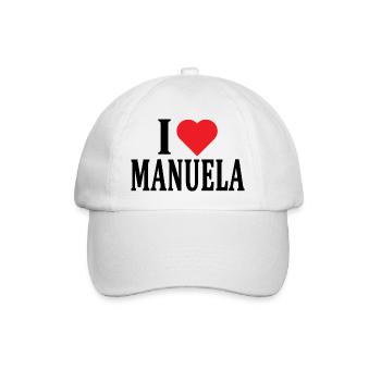 Name T-Shirt I love Manuela T-Shirt Geschenkidee - Baseballkappe - Weiß/Weiß - Vorne