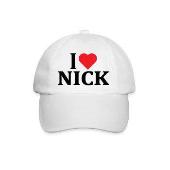 T-Shirt Ich liebe Nick T-Shirt Geschenkidee - Baseballkappe - Weiß/Weiß - Vorne