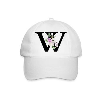 Lila floraler Buchstabe w - Baseballkappe - Weiß/Weiß - Vorne