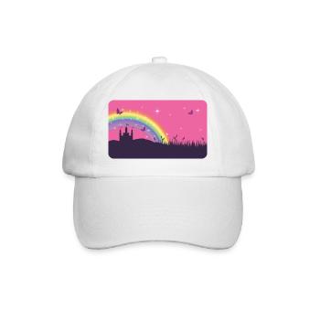 Märchenschloss mit Regenbogen und Sternchen  - Baseballkappe - Weiß/Weiß - Vorne
