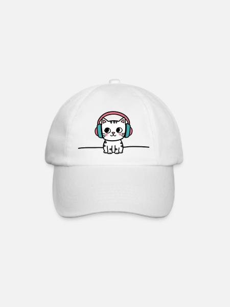 Süße Katze mit Kopfhörern Doodle - Baseballkappe - Weiß/Weiß