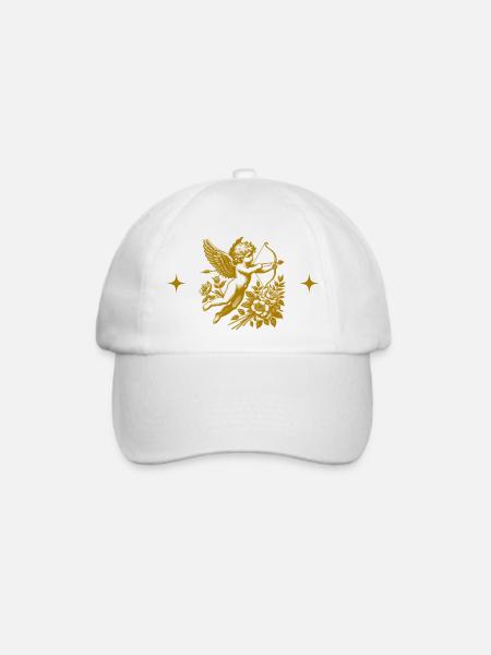 Goldener Amor und Blumen - Baseballkappe - Weiß/Weiß
