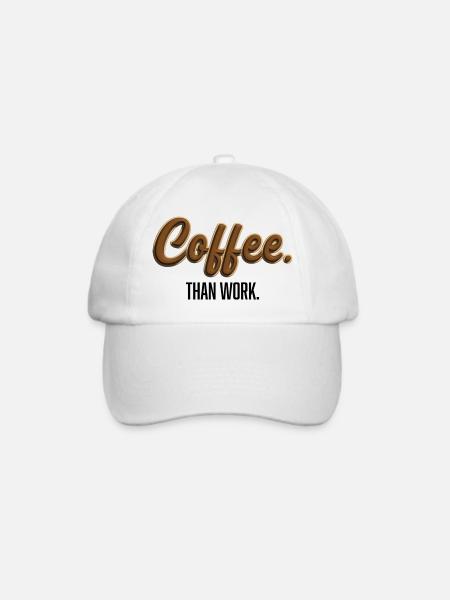 Coffee-Than-Work - Statement T-Shirt - Baseballkappe - Weiß/Weiß