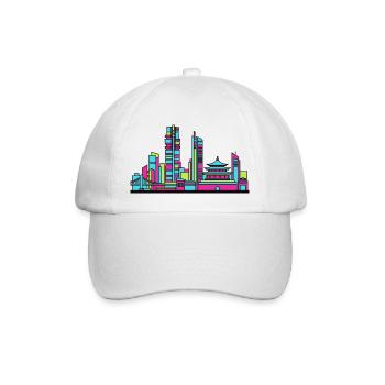 Wuhan City Skyline, Jangtsebrücke, Linienkunst - Baseballkappe - Weiß/Weiß - Vorne