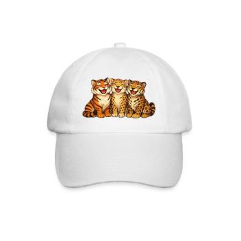 Freudiges Trio: Tiger, Gepard und Jaguar - Baseballkappe - Weiß/Weiß - Vorne