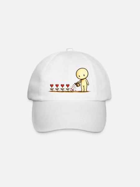 Der kleine Gedanke | Sei gut | Herzblumen Motiv - Baseballkappe - Weiß/Weiß