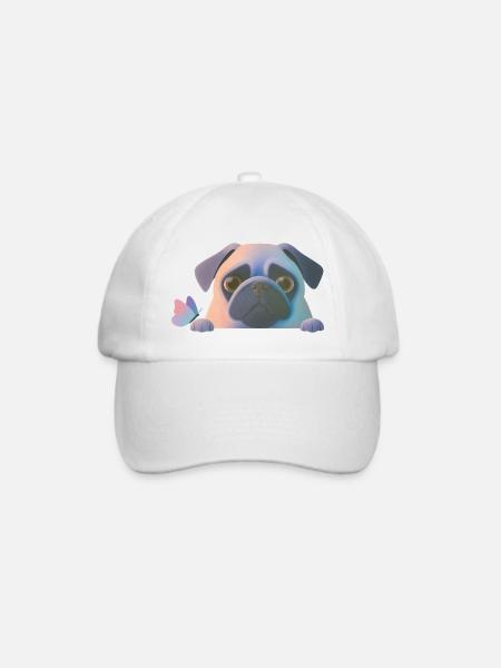 Mops mit Schmetterling - Baseballkappe - Weiß/Weiß