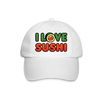 I Love Sushi im Retro-Look - Baseballkappe - Weiß/Weiß - Vorne