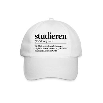 Studieren – Lustige Definition für Studenten - Baseballkappe - Weiß/Weiß - Vorne