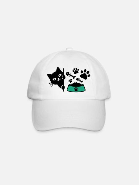 Katze Futternapf Grafik - Baseballkappe - Weiß/Weiß