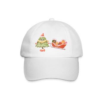 Süßer Weihnachtsbaum mit Schlitten und Geschenken - Baseballkappe - Weiß/Weiß - Vorne
