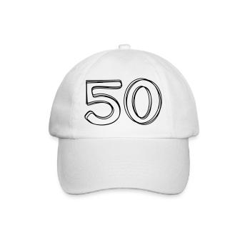 Zahl 50 handgezeichnet - Baseballkappe - Weiß/Weiß - Vorne