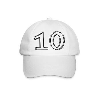Zahl 10 handgezeichnet - Baseballkappe - Weiß/Weiß - Vorne