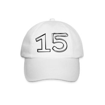 Zahl 15 handgezeichnet - Baseballkappe - Weiß/Weiß - Vorne