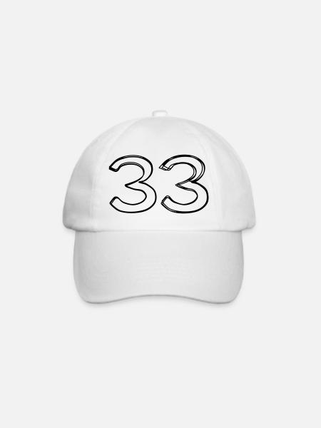 Zahl 33 handgezeichnet - Baseballkappe - Weiß/Weiß