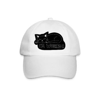 Schlafende Katze bei der Arbeit - Baseballkappe - Weiß/Weiß - Vorne