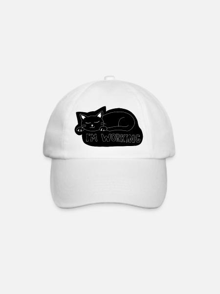Schlafende Katze bei der Arbeit - Baseballkappe - Weiß/Weiß