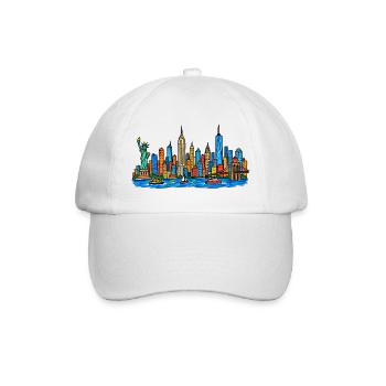 Bunte New York Skyline im Kinder-Kritzelstil - Baseballkappe - Weiß/Weiß - Vorne