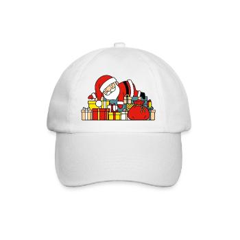 Süßer Kawaii-Weihnachtsmann schläft auf Geschenken - Baseballkappe - Weiß/Weiß - Vorne