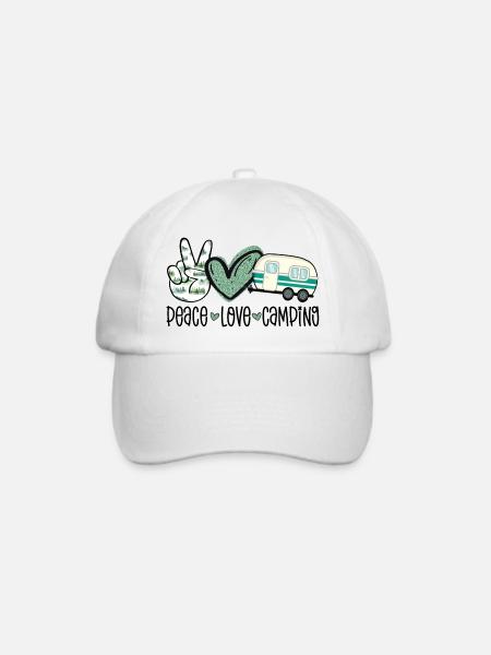 Peace Love Camping Campen Retro Wohnwagen Camper - Baseballkappe - Weiß/Weiß