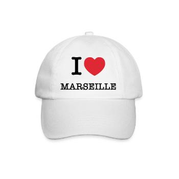 Ich liebe Marseille | Marseille | I Herz Marseille - Baseballkappe - Weiß/Weiß - Vorne