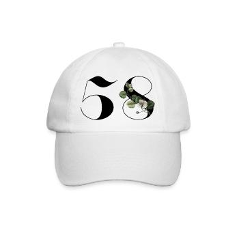Nummer 58 Blumengrün - 58. Blumengeburtstag - Baseballkappe - Weiß/Weiß - Vorne