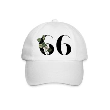 Nummer 66 Blumengrün - 66. Blumengeburtstag - Baseballkappe - Weiß/Weiß - Vorne