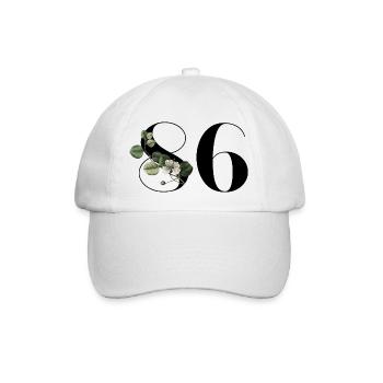 Nummer 86 Blumengrün - 86. Blumengeburtstag - Baseballkappe - Weiß/Weiß - Vorne
