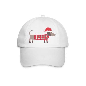 Weihnachtsdackel Hund mit Nikolausmütze und Pullover - Baseballkappe - Weiß/Weiß - Vorne