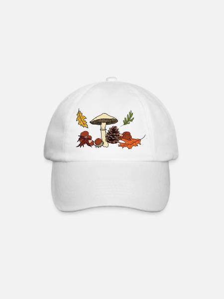 Herbst Pilz Blätter Kastanie - Baseballkappe - Weiß/Weiß