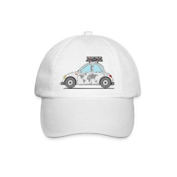 Auto mit Koffer Weltkarte Grau - Baseballkappe - Weiß/Weiß - Vorne