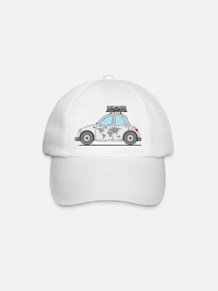 Auto mit Koffer Weltkarte Grau - Baseballkappe - Weiß/Weiß