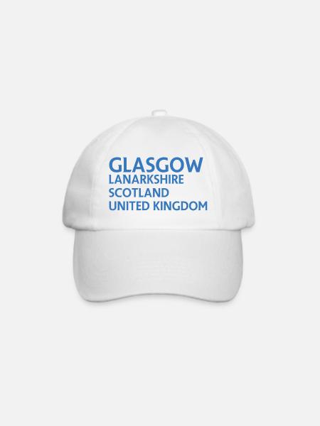Glasgow – Scotland Textdesign - Baseballkappe - Weiß/Weiß