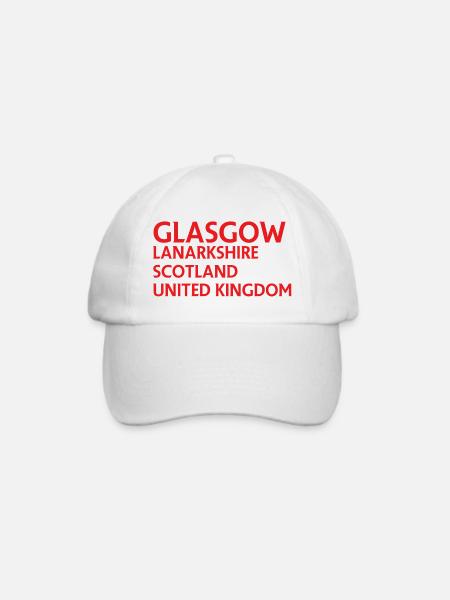 Glasgow – Scotland Textdesign - Baseballkappe - Weiß/Weiß