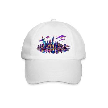 NYC Neon-Skyline Reflektion - Baseballkappe - Weiß/Weiß - Vorne