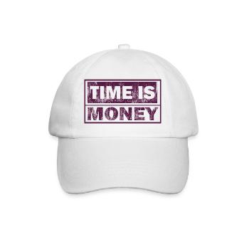 Zeit ist Geld – grafischer Textdruck - Baseballkappe - Weiß/Weiß - Vorne