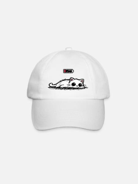 Battery low – Süße Katze Minimal Statement - Baseballkappe - Weiß/Weiß
