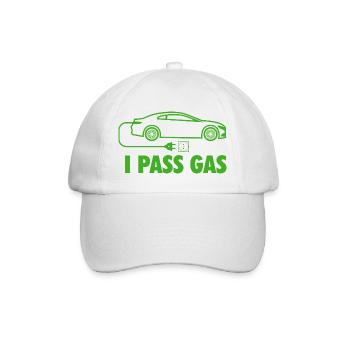 Ich passiere Benzin-Elektroauto EV Null-Emissions-Wortspiel - Baseballkappe - Weiß/Weiß - Vorne