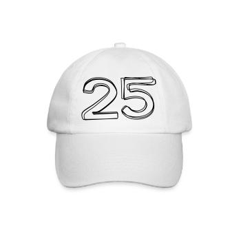 Zahl 25 handgezeichnet - Baseballkappe - Weiß/Weiß - Vorne