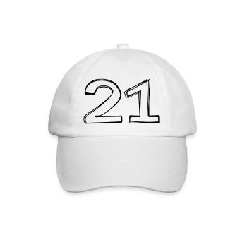 Zahl 21 handgezeichnet - Baseballkappe - Weiß/Weiß - Vorne