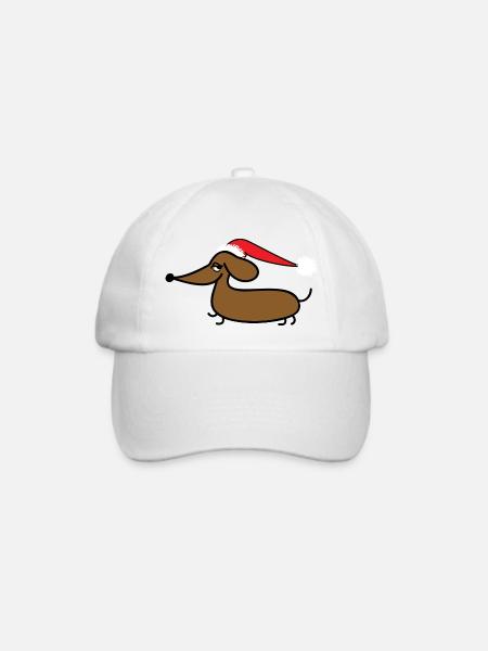 Dackel mit Weihnachtsmütze - Baseballkappe - Weiß/Weiß