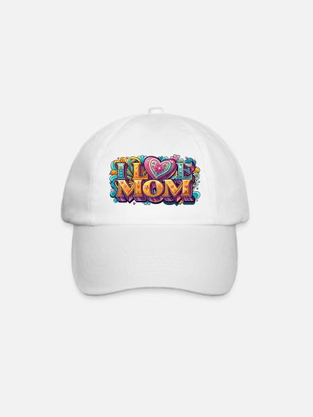 I Love Mom: Bunter Retro-Schriftzug - Baseballkappe - Weiß/Weiß