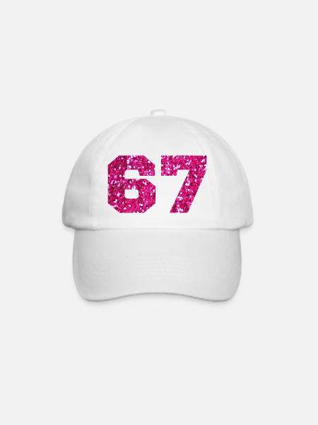 Nummer 67 Pink Glitter - 67. Geburtstag - Baseballkappe - Weiß/Weiß